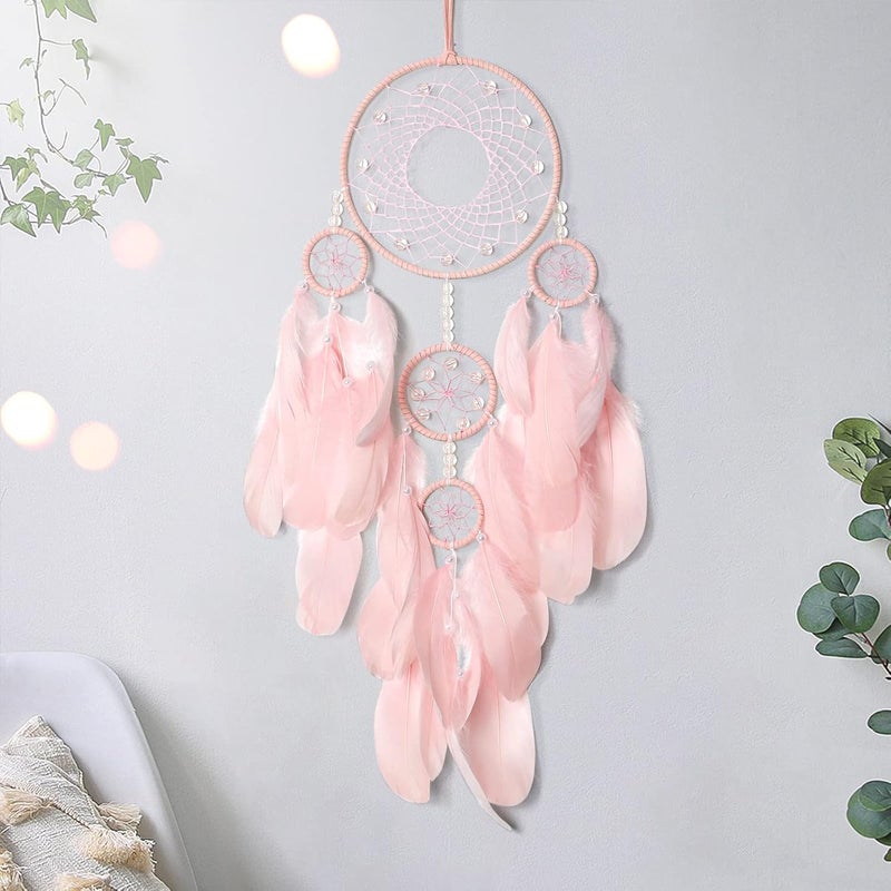 SOMYTING Dream Catcher Wall Decor Handmade Feathers Dreamcatcher Wall Hanging Ornament Room Decor Bohemian Home Decor Craft Blessing Gift (Pink, No Light) - Image 1