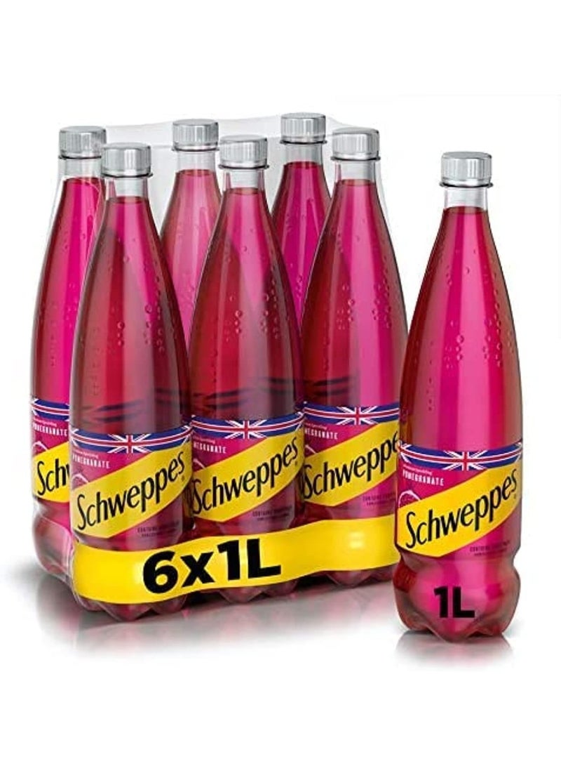 شويبس مشروب شويبس غازي بنكهة الرمان - 1 لتر للزجاجة - عبوة من 6 زجاجات