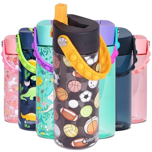 زجاجات ماء عنصرية للأطفال زجاجة ماء سبلش للأطفال للمدرسة مع مقبض بوبت خالية من BPA زجاجة ماء بلاستيكية من تريتان مع قشة مانعة للتسرب عند إغلاق الفوهة كرة رياضية 18 أونصة
