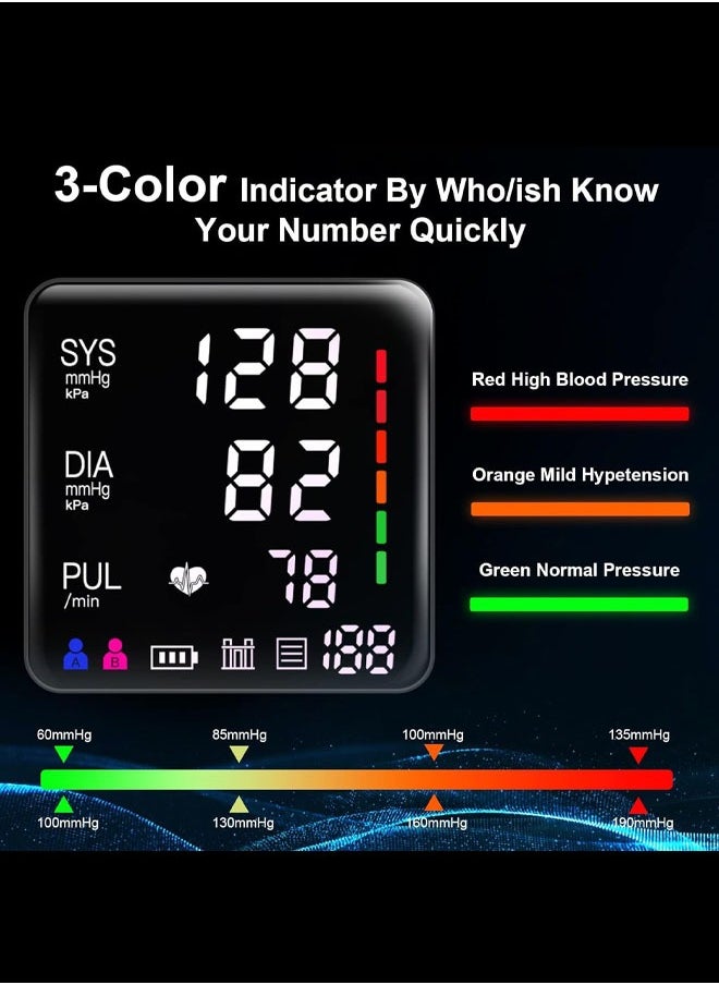 Generic - Urion Wrist Blood Pressure Monitor Extra Large Cuff Upper Arm LED Color Backlit Screen Automatic Digital Machine Clear Display Tonometer Digital Sphygmomanometer baumanometer U80Z - Image 1
