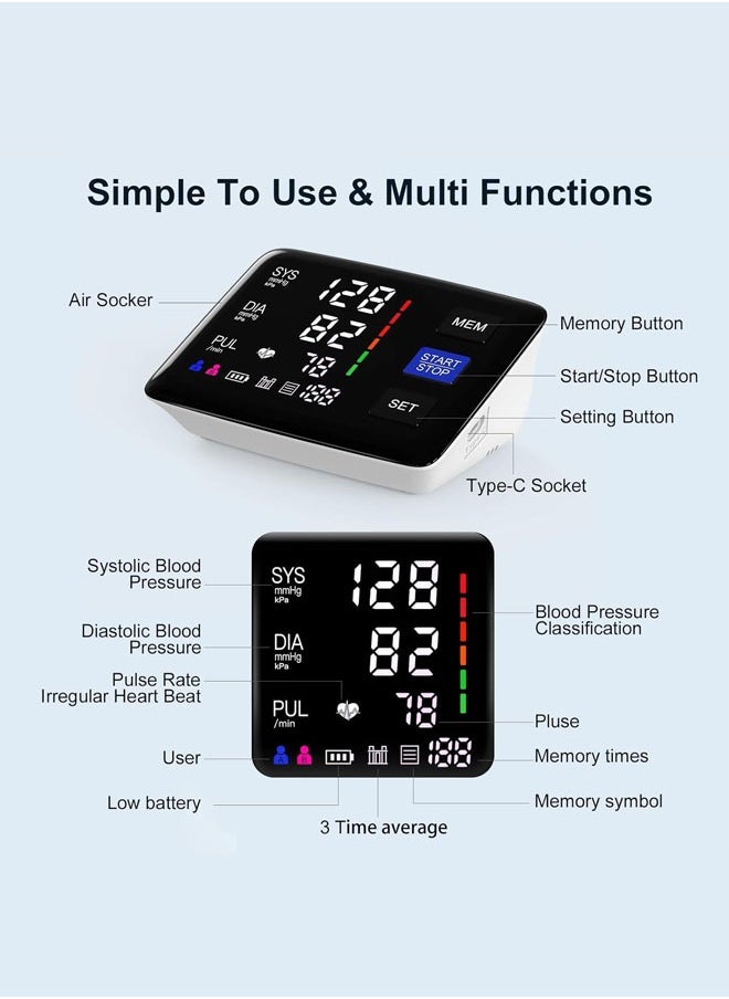 Generic - Urion Wrist Blood Pressure Monitor Extra Large Cuff Upper Arm LED Color Backlit Screen Automatic Digital Machine Clear Display Tonometer Digital Sphygmomanometer baumanometer U80Z - Image 1