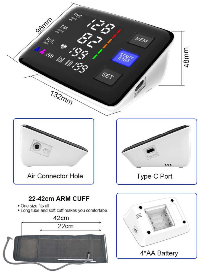 Generic - Urion Wrist Blood Pressure Monitor Extra Large Cuff Upper Arm LED Color Backlit Screen Automatic Digital Machine Clear Display Tonometer Digital Sphygmomanometer baumanometer U80Z - Image 1