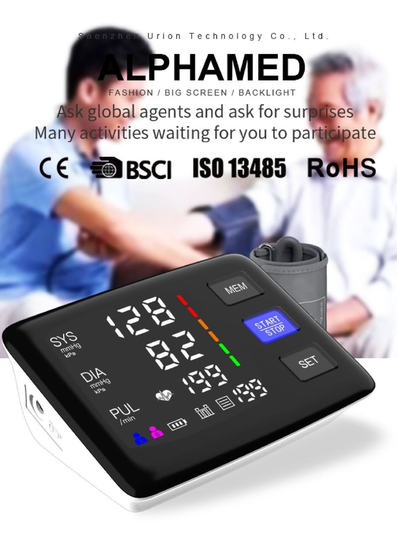 Generic - Urion Wrist Blood Pressure Monitor Extra Large Cuff Upper Arm LED Color Backlit Screen Automatic Digital Machine Clear Display Tonometer Digital Sphygmomanometer baumanometer U80Z - Image 1