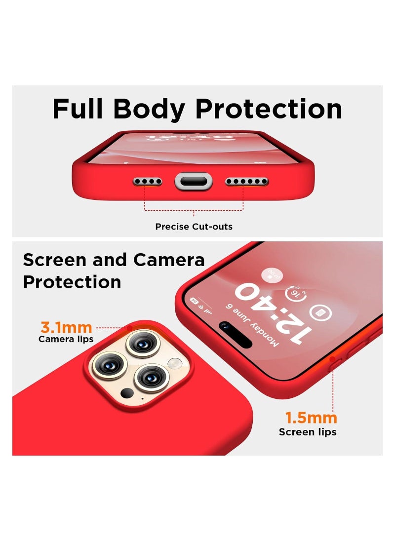 Raxoom Compatible with iPhone 15 Pro Max Case, Liquid Silicone Case, Full Body Shockproof Protective Cover Slim Thin Phone Case with Soft Anti-Scratch Microfiber Lining, 6.7 inch-Red - Image 4