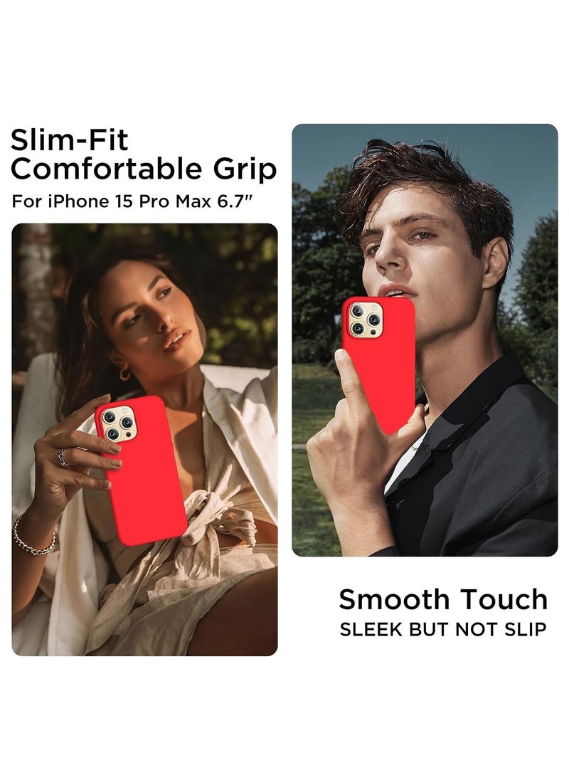Raxoom Compatible with iPhone 15 Pro Max Case, Liquid Silicone Case, Full Body Shockproof Protective Cover Slim Thin Phone Case with Soft Anti-Scratch Microfiber Lining, 6.7 inch-Red - Image 2