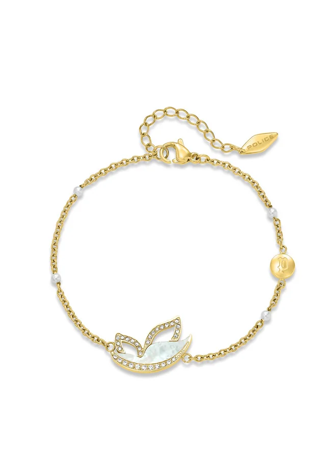 POLICE POLICE Birdy Bracelet - Mother-of-Pearl Butterfly with Sparkling Crystals, Gold-Plated, Fearless & Luxe Expression