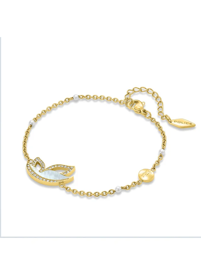 POLICE POLICE Birdy Bracelet - Mother-of-Pearl Butterfly with Sparkling Crystals, Gold-Plated, Fearless & Luxe Expression