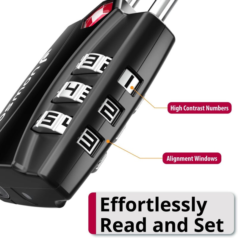 Fosmon TSA Approved Luggage Locks, (4 PACK) Open Alert Indicator 3 Digit Combination Padlock Codes with Alloy Body for Travel Bag, Suit Case, Lockers, Gym, Bike Locks - Black, Blue, Pink, and Silver - Image 5