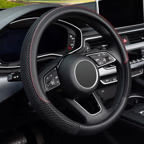 KAFEEK 16 inch Steering Wheel Cover, Black Microfiber Leather Viscose, Breathable, Compatible for F150 F250 F350 Ram 4Runner Tacoma Tundra Range Rover - Image 1