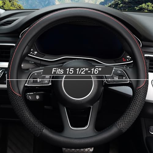 KAFEEK 16 inch Steering Wheel Cover, Black Microfiber Leather Viscose, Breathable, Compatible for F150 F250 F350 Ram 4Runner Tacoma Tundra Range Rover - Image 2