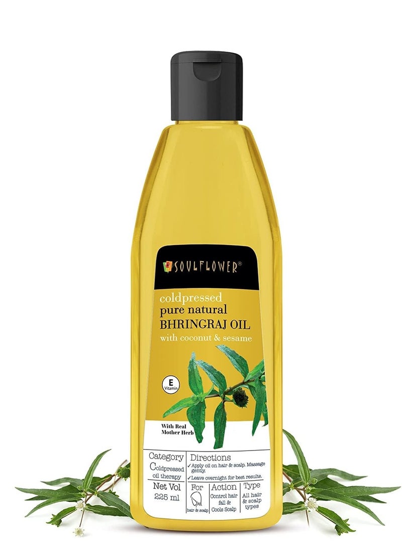 Soulflower Cold-Pressed Bhringraj Oil-Pure & Natural| Hair Growth, Strengthening & Nourishing hair roots, Anti-Dandruff, Cooling Scalp| Coconut, Sesame, Mother herb| 225ml - Image 1