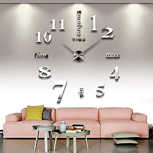 CoZroom Large DIY 3D Frameless Silver Wall Clock – Oversized Modern Decor for Living Room, Stylish Metallic Design, Perfect for Home and Office - Image 1