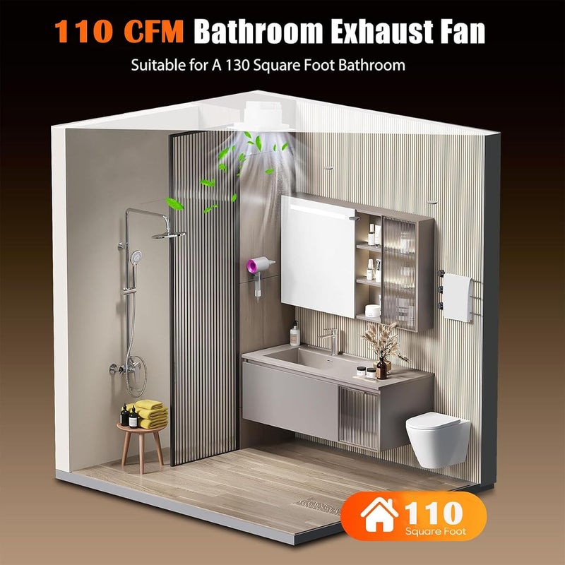 Orsong Bathroom Exhaust Fan 10" Panel Ultra Quiet without Light(8x8 Mount), 110CFM, 4" Duct for Bathroom/Garage/Home - Image 3
