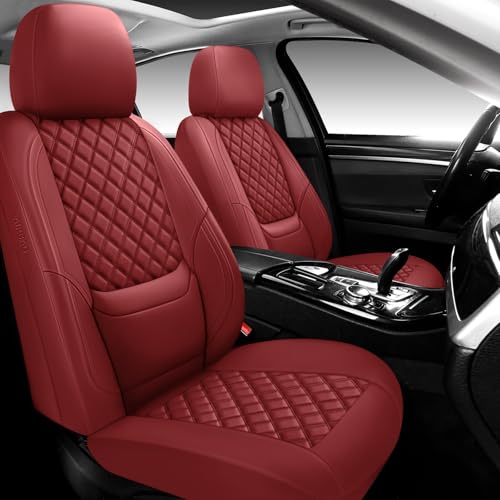 NS YOLO Full Coverage Leather Car Seat Covers,Waterproof Seat Covers for Cars,SUVs Pick-up Truck, Car Seat Cushion,Car Seat Protector,Front Seat Cover,Wine Red Seat Cover with 2 Seats - Image 1
