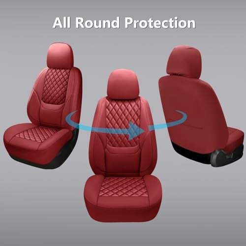 NS YOLO Full Coverage Leather Car Seat Covers,Waterproof Seat Covers for Cars,SUVs Pick-up Truck, Car Seat Cushion,Car Seat Protector,Front Seat Cover,Wine Red Seat Cover with 2 Seats - Image 2