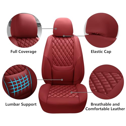 NS YOLO Full Coverage Leather Car Seat Covers,Waterproof Seat Covers for Cars,SUVs Pick-up Truck, Car Seat Cushion,Car Seat Protector,Front Seat Cover,Wine Red Seat Cover with 2 Seats - Image 3
