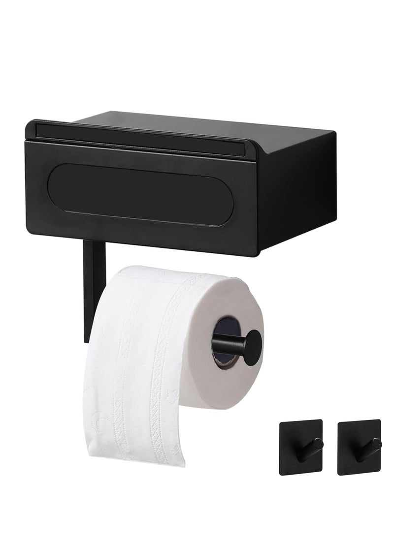 spa luxetique - Toilet Paper Holder, No Drilling, Toilet Paper Holder with Wet Wipes Box, Self-Adhesive Toilet Paper Holder, Black Toilet Paper Holder with Shelf, for Bathroom, Kitchen - Image 1