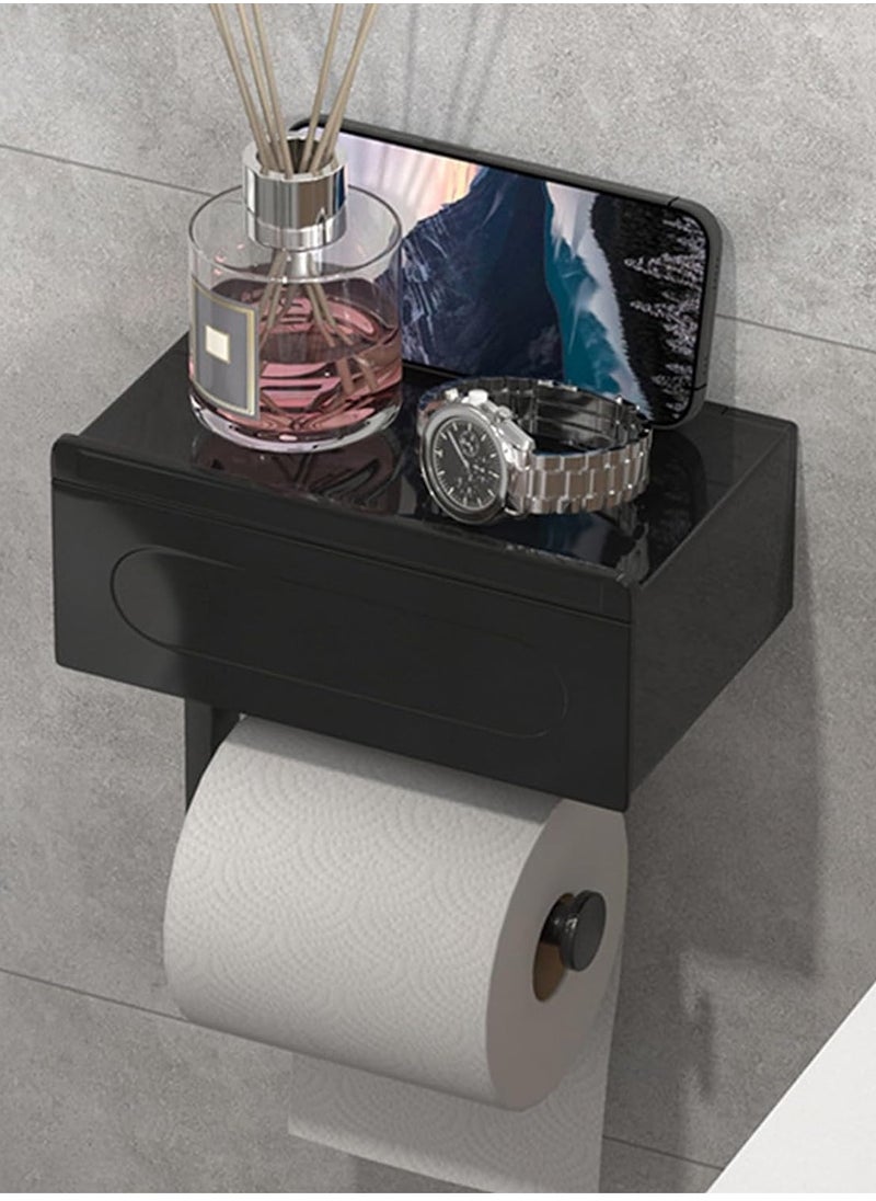 spa luxetique - Toilet Paper Holder, No Drilling, Toilet Paper Holder with Wet Wipes Box, Self-Adhesive Toilet Paper Holder, Black Toilet Paper Holder with Shelf, for Bathroom, Kitchen - Image 1