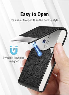 Lemon Business Card Holder, PU Leather Business Card Case Pocket Card Holders for Men or Women, Metal Slim Name Card Holder RFID Blocking Business Card Carrier with Magnetic Closure, Black  - Image 3