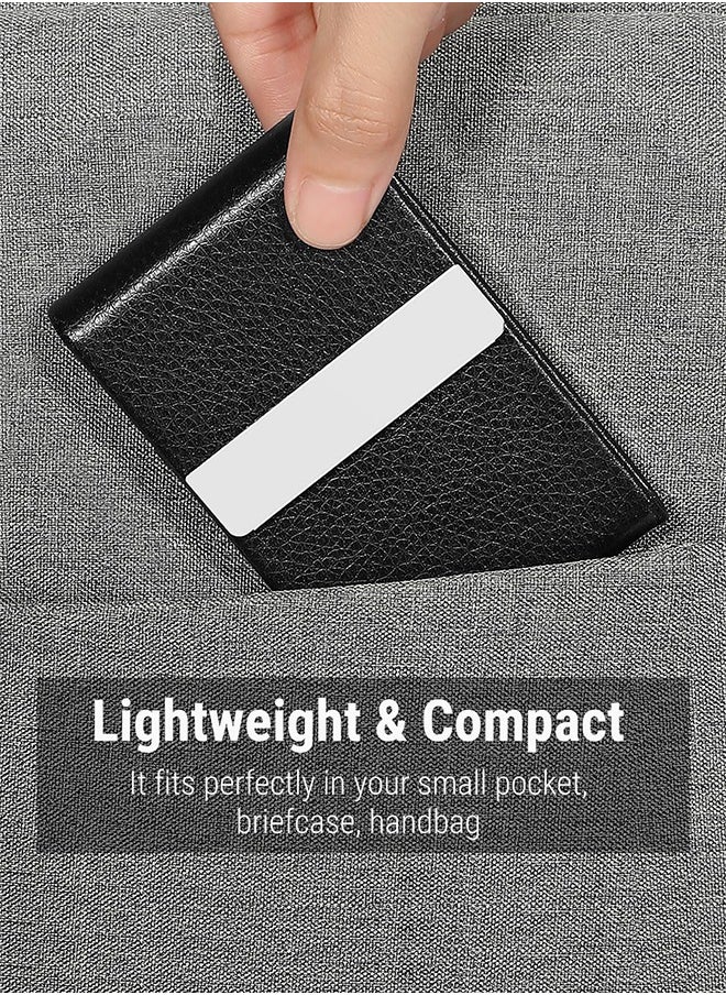 Lemon Business Card Holder, PU Leather Business Card Case Pocket Card Holders for Men or Women, Metal Slim Name Card Holder RFID Blocking Business Card Carrier with Magnetic Closure, Black  - Image 2