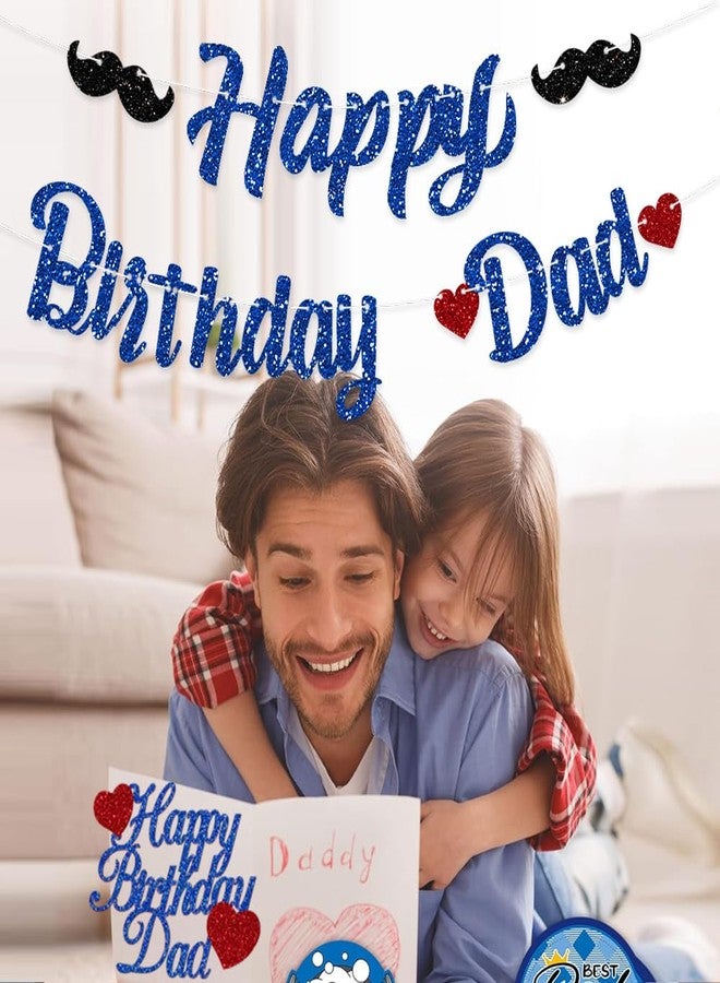 زينة عيد ميلاد سعيد يا أبي، لافتة جاهزة للتعليق، زينة كعكة عيد الأب، بريق أزرق، أفضل أب على الإطلاق، لوازم حفلات، لا تحتاج إلى تركيب يدوي - Image 2