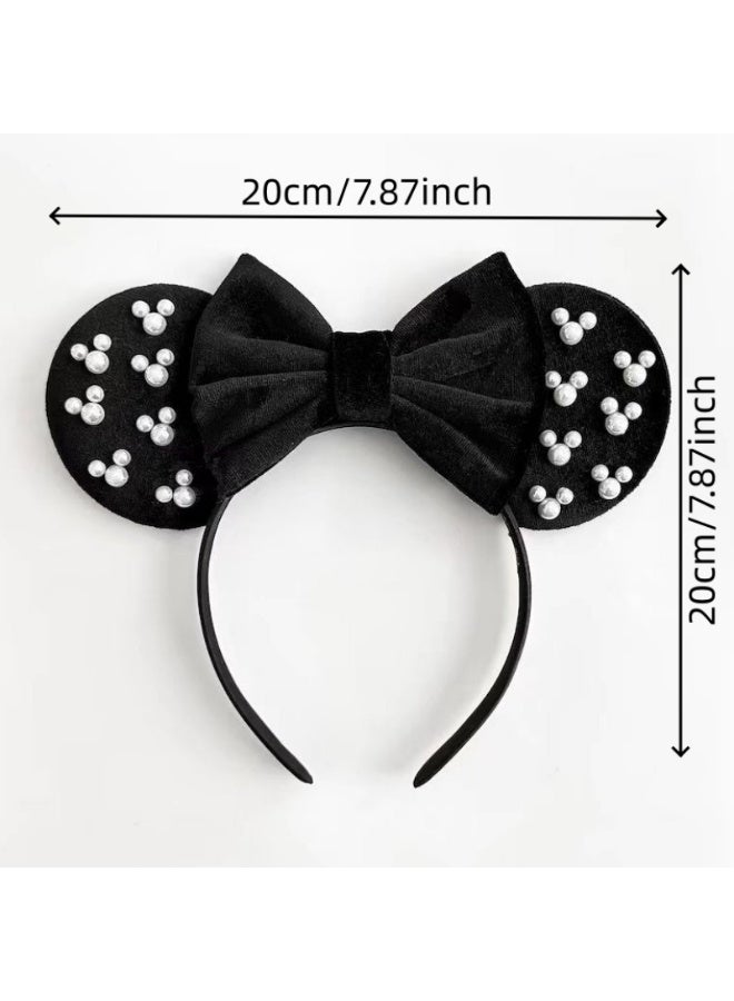 Minnie Mouse Disney Minnie Mouse Ears Headband with Pearl Embellishments, Velvet Bow Comfortable Hair Hoop for Theme Park, Women & Kids - Image 4