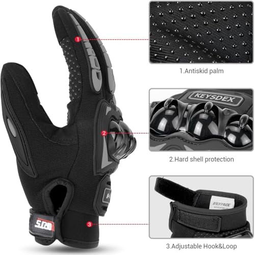 KEYSDEX Motorcycle Gloves,Touchscreen Full-Finger Gloves for Men & Women, Ideal for Motorcycle BMX, ATV, Motocross & Off-Road Racing,Tactical Gear - Black, Large - Image 2