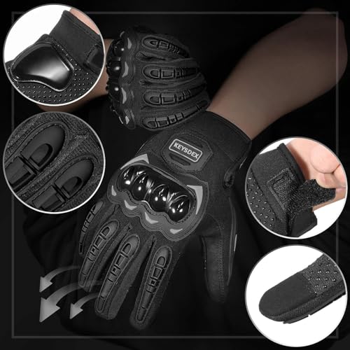 KEYSDEX Motorcycle Gloves,Touchscreen Full-Finger Gloves for Men & Women, Ideal for Motorcycle BMX, ATV, Motocross & Off-Road Racing,Tactical Gear - Black, Large - Image 3