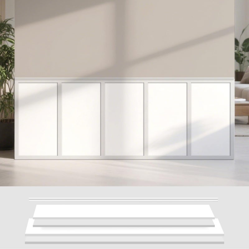 Art3dwallpanels White Primed Wainscoting Kit Premade Board and Batten Paintable Molding Trim Covers 120 x 43.5 Inch Accent Wall Panel for Kitchen Bedroom Living Room Home Decor with Edge Strip - Image 1