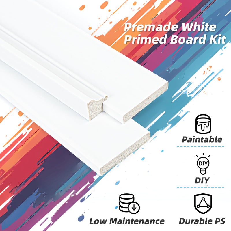 Art3dwallpanels White Primed Wainscoting Kit Premade Board and Batten Paintable Molding Trim Covers 120 x 43.5 Inch Accent Wall Panel for Kitchen Bedroom Living Room Home Decor with Edge Strip - Image 5