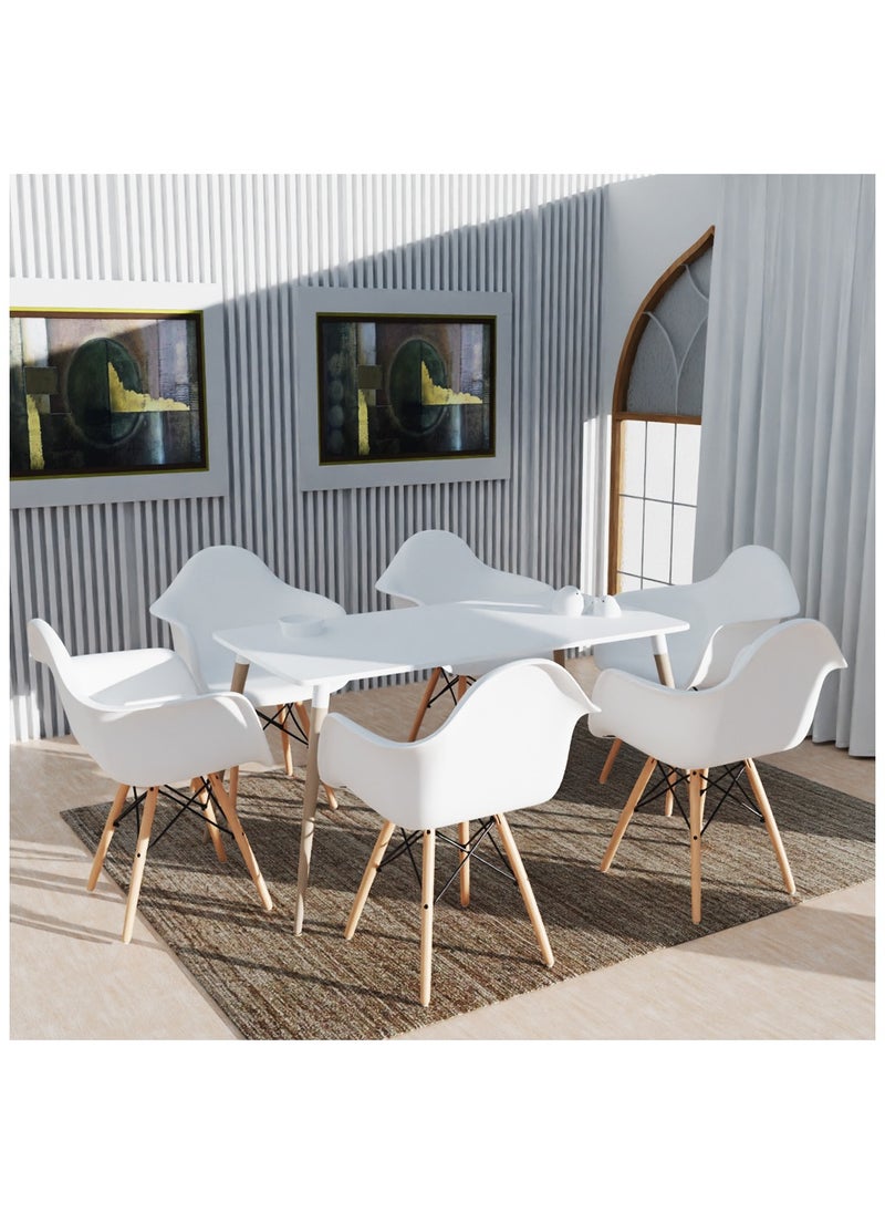 Mahmayi Mahmayi Cenare 7-Piece Dining Set for Kitchen, 140 X 80 Dining Table With 6 X DAW Arm Dining Chair - White  - Image 1