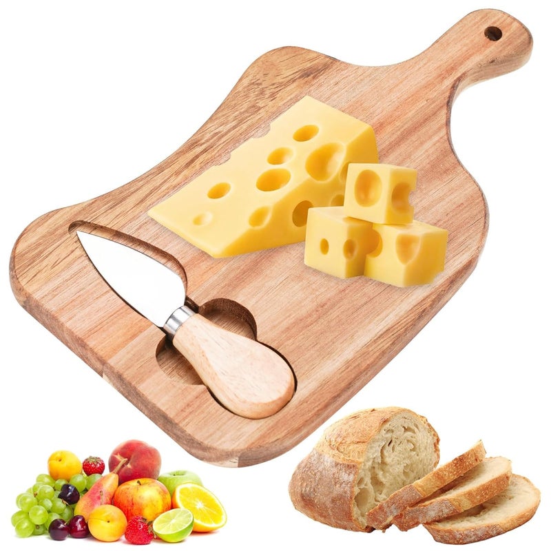 Iktu Mini Small Cheese Board and Knife Set Charcuterie Platter Serving Tray for Wine Crackers Brie and Meat for HomePicnicRestaurant Cafe Use Dimensions26 x 15 x 15cm - Image 1