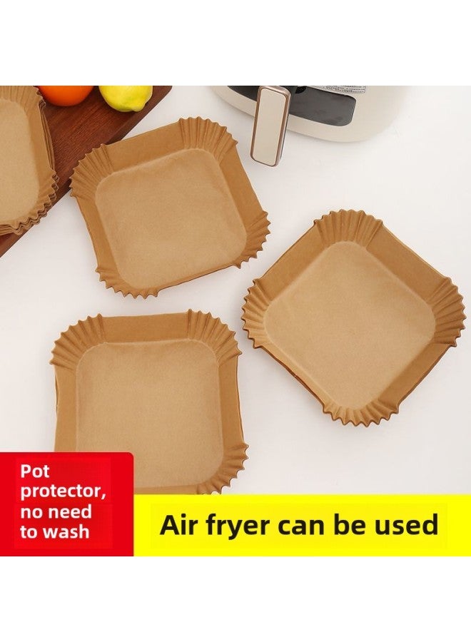 Air Fryer Special Paper Household Square Food Grade Oil Absorbing Paper Extra Large Thickened Oven High Temperature Resistant Baking Pad Paper-Size:The Third Generation Upgrade: Thickeneded And Oil-proof [square] Wood Color - Enlarged Bottom Width 20cm [100 Pieces/pack] Suitable For 6-9l  - Image 2