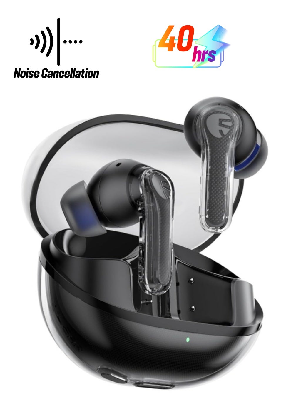SoundPEATS Clear Wireless Earbuds, In-ear Earphones Bluetooth 5.3, 40 Hours Playback Time, 12mm Driver Bluetooth Earphones and Dual Microphone with ENC for Clear Calls, Game Mode, App Control black