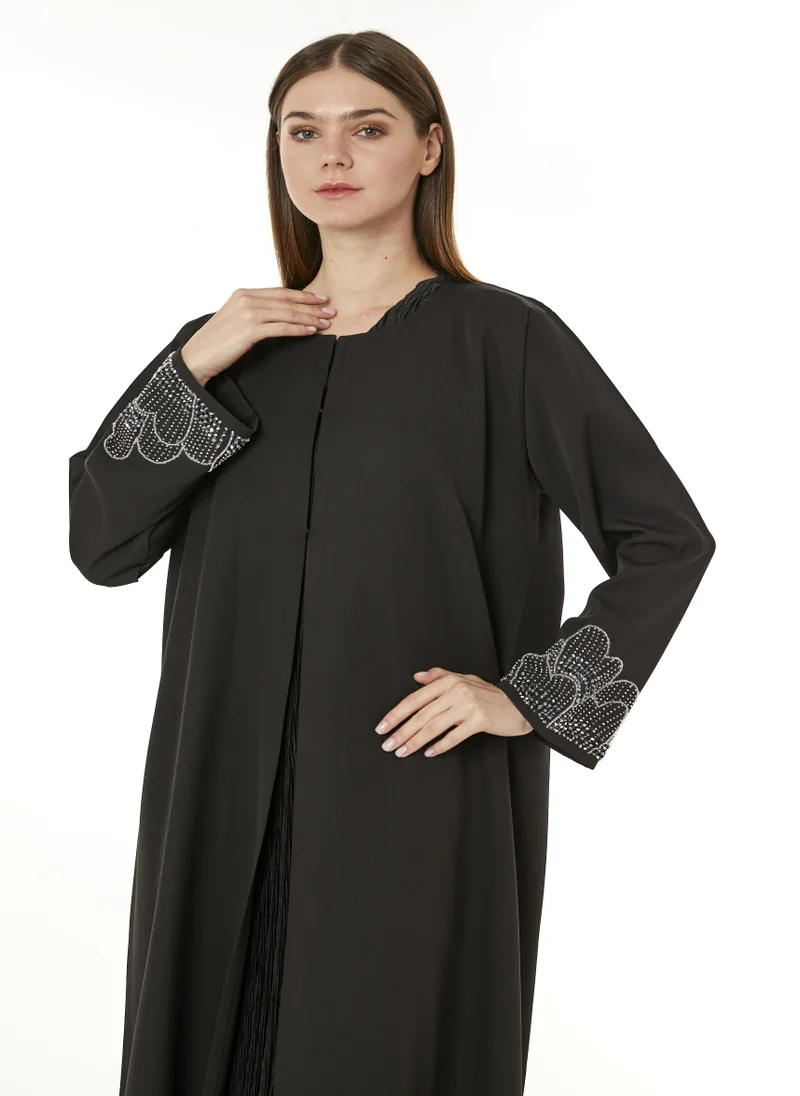 Moistreet MOiSTREET Black Korean Nida Hand Embellished Abaya