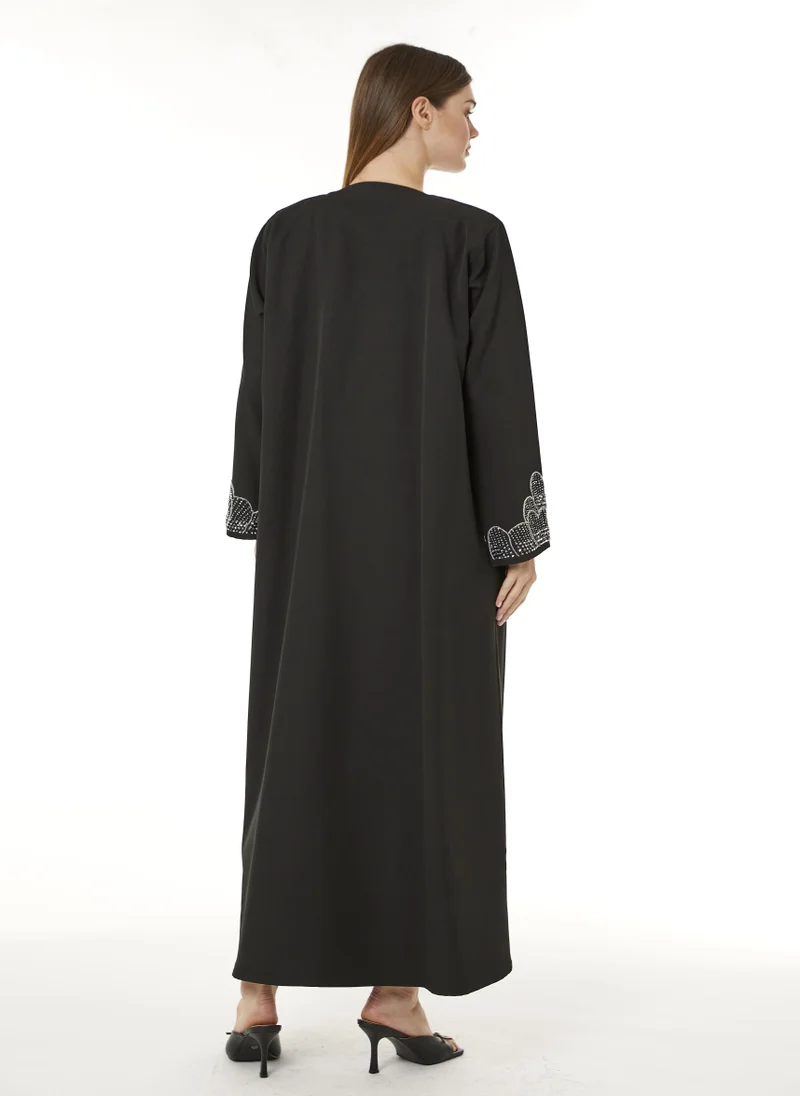 Moistreet MOiSTREET Black Korean Nida Hand Embellished Abaya