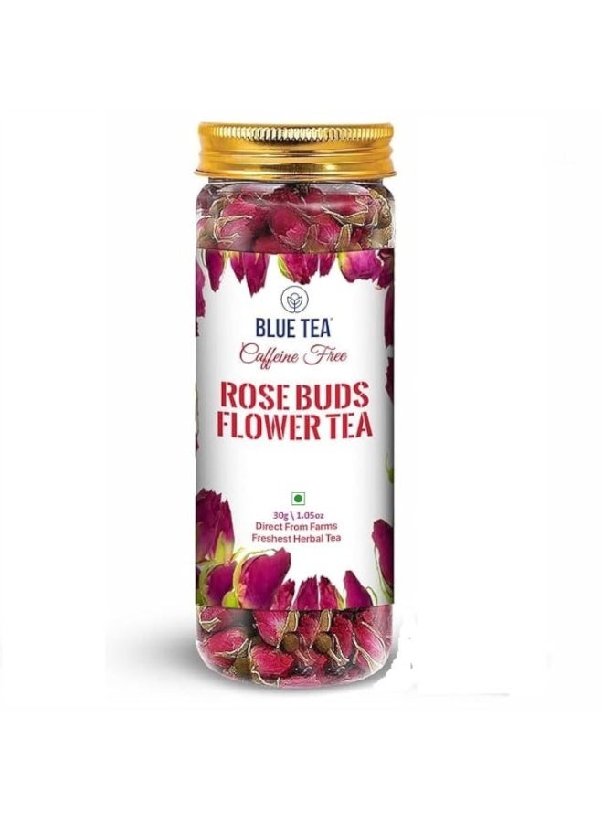 BLUE TEA - Rose Buds Tea - 30gm - 30 Cups | VITAMIN-C | Beautiful Hair & Skin - Caffeine Free - Natural - Flower Based - Herbal Tea - Image 1