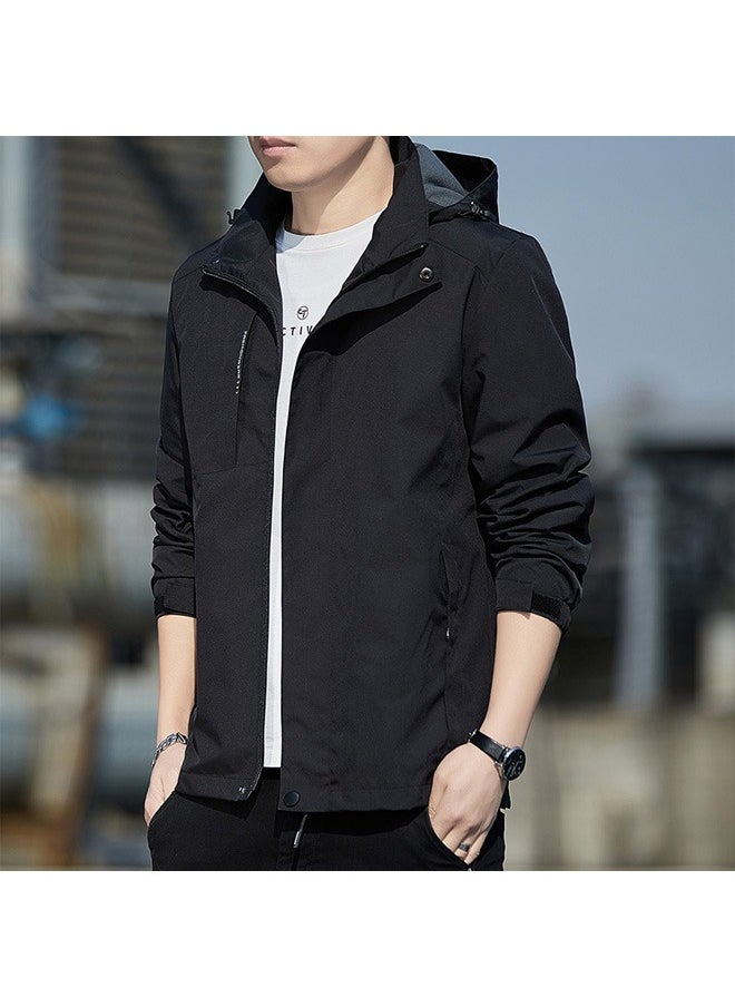 Beauenty - Autumn and Winter Men's Jacket Hooded Casual Sports Windproof Zipper Coat with Cap Outdoor Black - Image 1