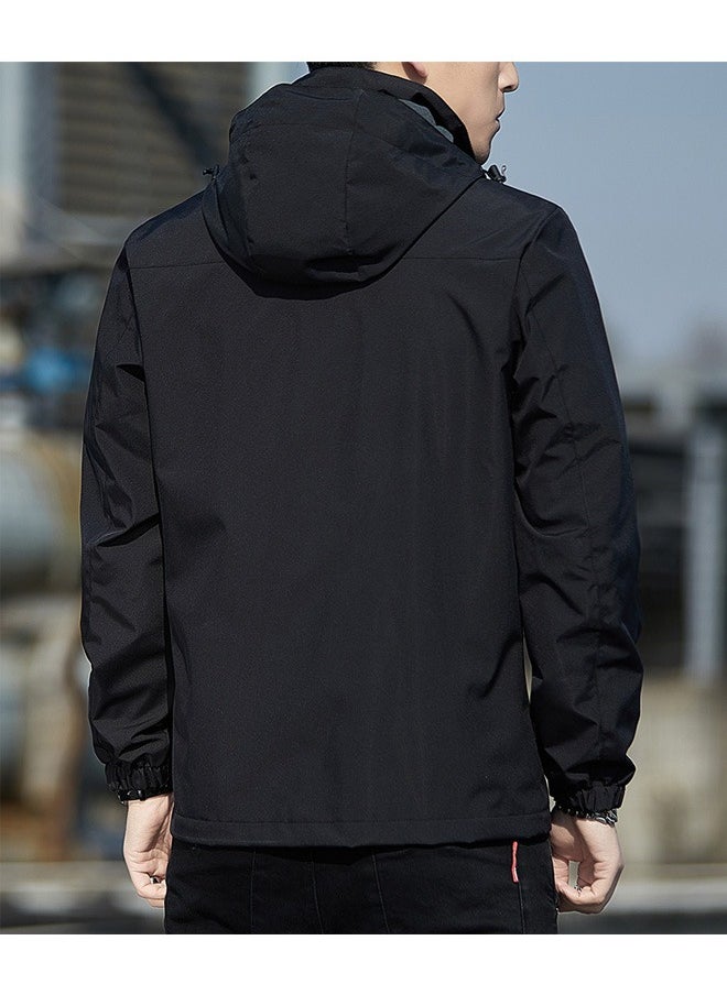 Beauenty - Autumn and Winter Men's Jacket Hooded Casual Sports Windproof Zipper Coat with Cap Outdoor Black - Image 1