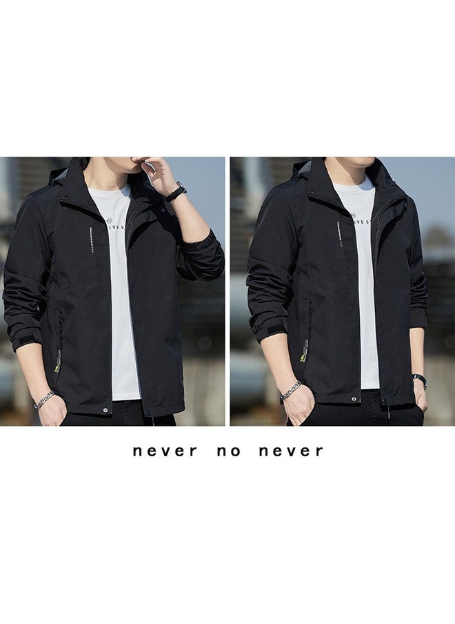 Beauenty - Autumn and Winter Men's Jacket Hooded Casual Sports Windproof Zipper Coat with Cap Outdoor Black - Image 1