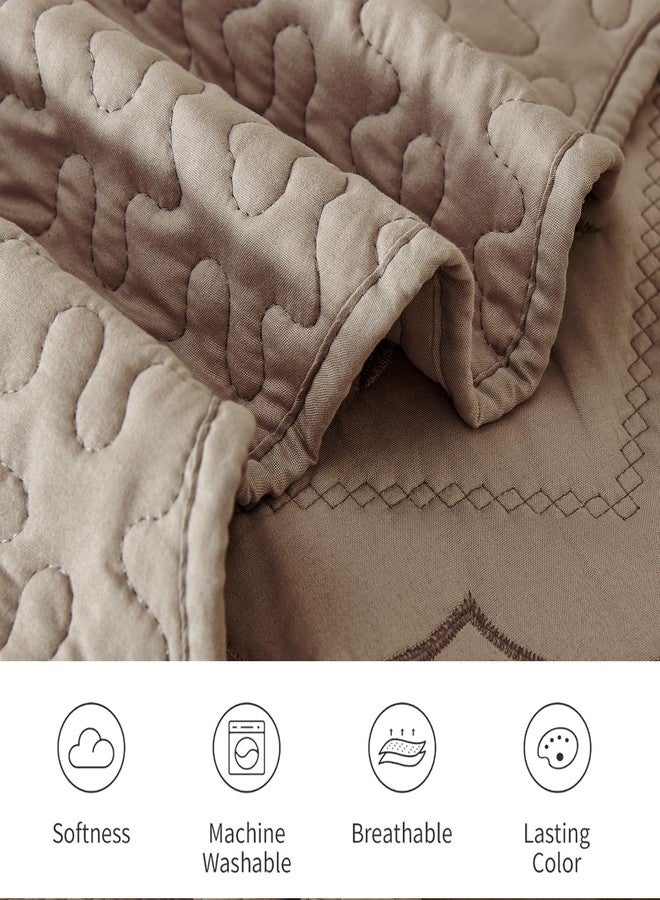 Cmfshape Floral Embroidery Quilt Set,3 Pieces Queen Quilt Bedding Set,Classic Diamond Pattern Quilts,Ultra Soft Lightweight Reversible Bedspread Coverlets for All Season(Taupe,90"x90") - Image 5
