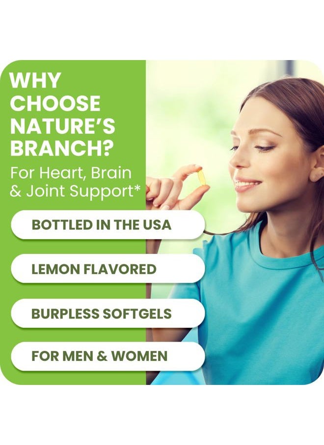 Nature's Branch - Best Triple Strength Omega 3 Fish Oil Pills 2400mg | 120 Capsules | Burpless High Potency Lemon Flavor | 864mg EPA 576mg DHA Ultra Pure Liquid Softgels | Brain Joints Eyes Hair Heart Health Supplement - Image 1