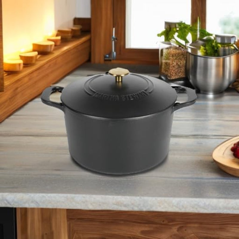 Gatwick 7 QT Enamel Cast Iron Dutch Oven, Matte Black - Image 5