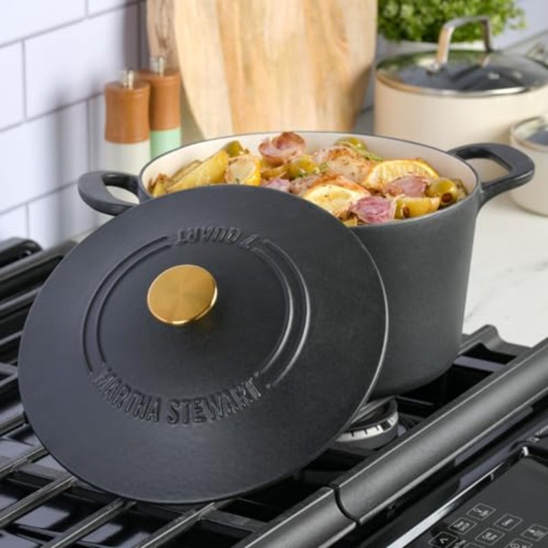 Gatwick 7 QT Enamel Cast Iron Dutch Oven, Matte Black - Image 2