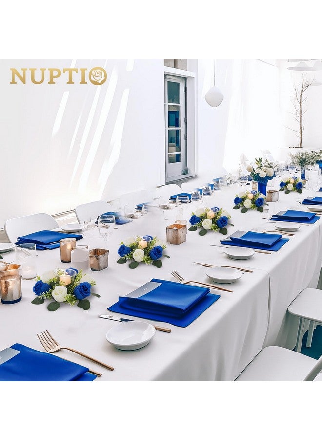 NUPTIO Small Candle Rings Wreaths - 6 Pcs 2.9 Inch Inner Diam Royal Blue & White Fake Roses Artificial Flowers Wedding Centerpieces For Tables Spring Summer Wreath For Front Door Weddings Party Decor - Image 2