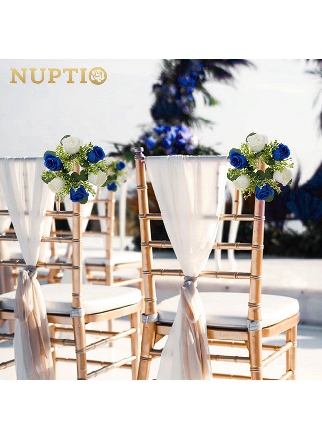 NUPTIO Small Candle Rings Wreaths - 6 Pcs 2.9 Inch Inner Diam Royal Blue & White Fake Roses Artificial Flowers Wedding Centerpieces For Tables Spring Summer Wreath For Front Door Weddings Party Decor - Image 3