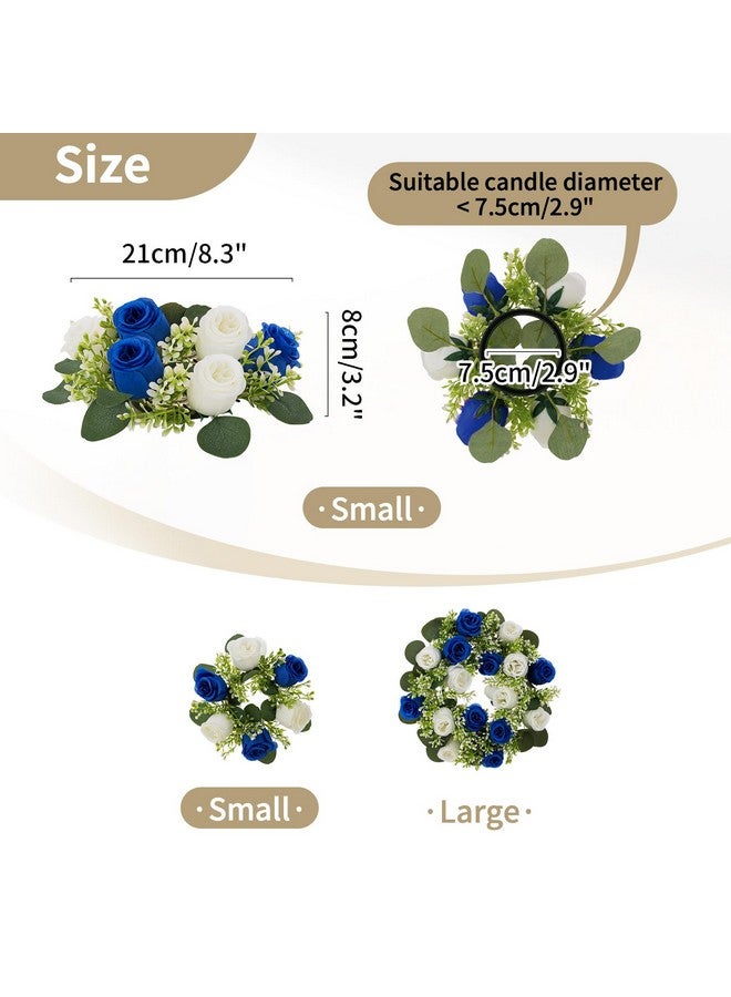 NUPTIO Small Candle Rings Wreaths - 6 Pcs 2.9 Inch Inner Diam Royal Blue & White Fake Roses Artificial Flowers Wedding Centerpieces For Tables Spring Summer Wreath For Front Door Weddings Party Decor - Image 4