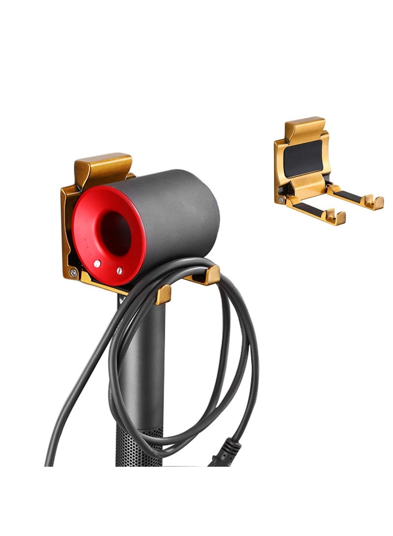 Excefore Foldable Hair Dryer Hanger, Blow Dryer Wall Mount Made of Aluminum Alloy, Adhesive Bathroom Hair Blow Dryer Organizer, Bathroom Hair Dryer Holder with Mounting Accessories (Gold) - Image 1