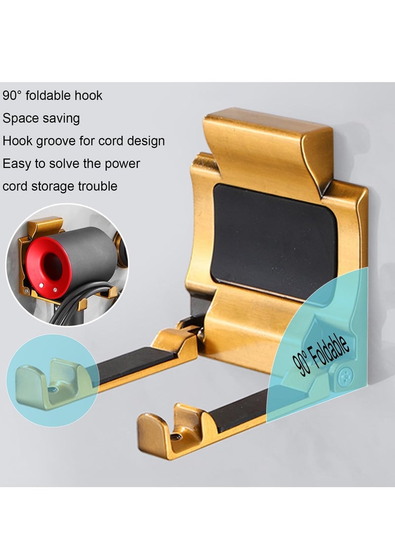 Excefore Foldable Hair Dryer Hanger, Blow Dryer Wall Mount Made of Aluminum Alloy, Adhesive Bathroom Hair Blow Dryer Organizer, Bathroom Hair Dryer Holder with Mounting Accessories (Gold) - Image 4