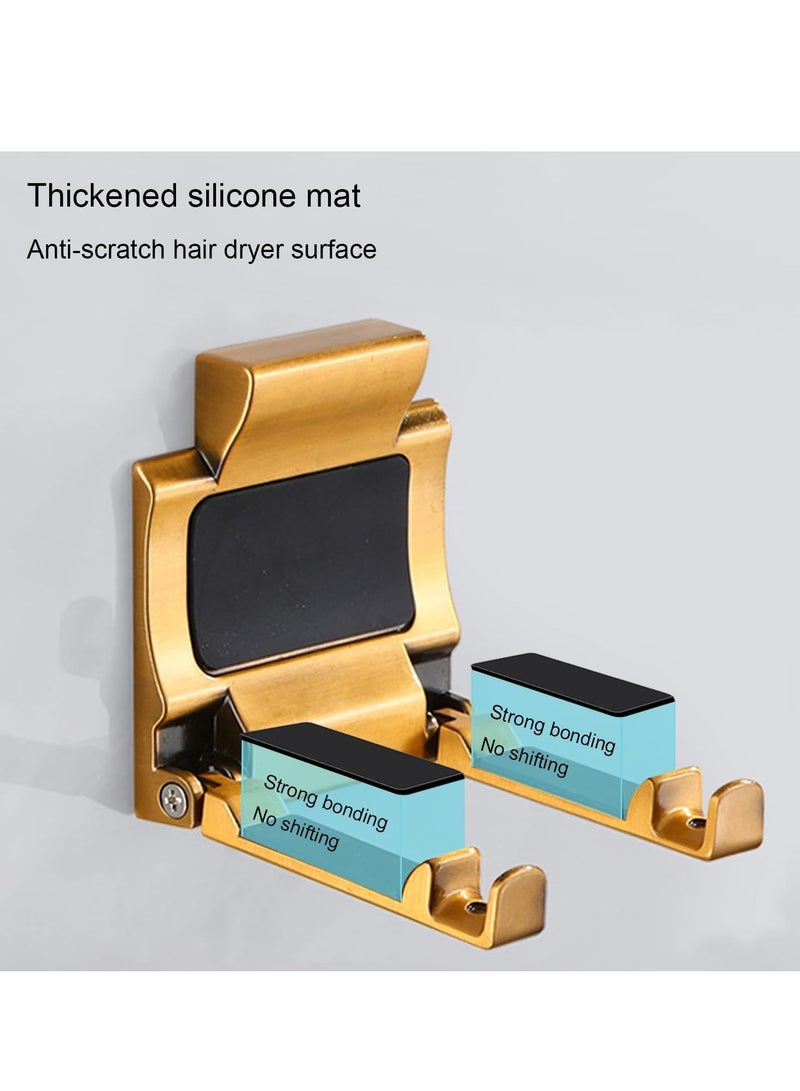 Excefore Foldable Hair Dryer Hanger, Blow Dryer Wall Mount Made of Aluminum Alloy, Adhesive Bathroom Hair Blow Dryer Organizer, Bathroom Hair Dryer Holder with Mounting Accessories (Gold) - Image 3